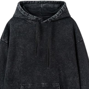Sweat à Capuche Homme Noir Lavé à l'Acide Surdimensionné Streetwear Coton Lourd Polaire Goutte Epaule Vintage Pull Loose Casual Sweatshirt - Product Image 5