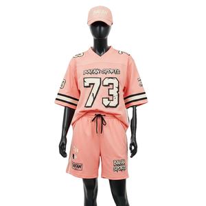 Ensemble short de football pour femmes, haute qualité, maille polyester GSM, toucher doux, couleur pêche, logo personnalisé par transfert thermique, ensembles pour femmes 100% coton - Product Image 1