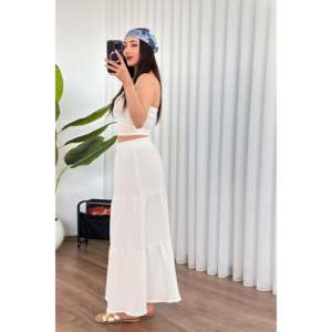 Jupe longue en mousseline de coton blanc coupe trapèze - Vente en gros - Product Image 4