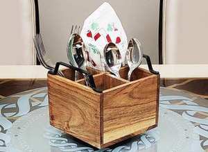 Organizador de Cubiertos de Madera Moderno, Multifuncional, Duradero, Soporte para Utensilios de Mesa, Servilletero para Mesa de Comedor y Cocina - Product Image 5