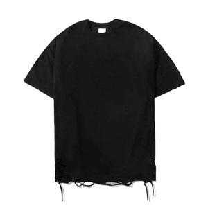 Camiseta Negra Oversize para Hombre con Cordón Ajustable en el Bajo, Estilo Urbano, Ajuste Holgado, Logotipo Personalizado, Venta al por Mayor - Product Image 1