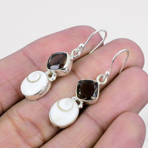 Smoky Topaz Spinner Gemstone Boucles d'oreilles en argent Bijoux pour femmes filles Dangle 925 Boucles d'oreilles en argent sterling massif Cadeau de mariage - Product Image 1