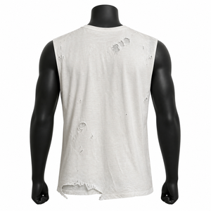 Custom <b>Distressed</b> Sleeveless T Shirt Men Vintage Washed Cotton Muscle Tank <b>Top</b> Oversized Streetwear Raw Hem Gym Casual Vest - Product Image 2