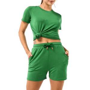 Ensembles courts printemps été pour femmes 2 pièces 100% coton lin ensembles de shorts assortis cordon taille tenue décontracté ensembles pour femmes OEM - Product Image 6