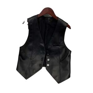 Customize Fashion Vests For <b>Women</b> Premium Design Cowhide Cut Vest Streetwear Style Wholesale Real Leather <b>Waistcoat</b> - Product Image 1