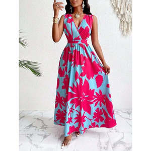 Jane's Women's Elegant Floral Pattern Strappy Wrap Neck <b>Long</b> Jersey Maxi Dress for Casual Day & Evening Wear - Product Image 3