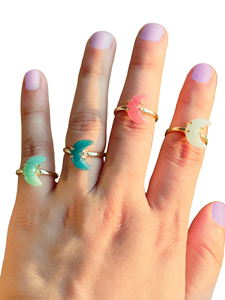 Adjustable Labradorite Gemstone Moon <b>Ring</b> Gold Plated Brass Healing <b>Crystal</b> Stone Sterling Silver Crescent Moon Jewelry - Product Image 5