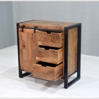 Nouveauté 2025 : Buffet de style industriel vintage, finition rustique légère, en bois de manguier et fer, armoire durable à hauteur réglable
