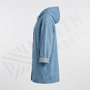 Veste longue en jean pour femmes en gros, à capuche, décontractée, à simple boutonnage, printemps automne, coupe ample, coupe-vent pour femmes, couleur personnalisée - Product Image 3