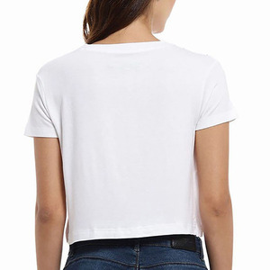 Gran oferta, Camiseta ajustada de verano informal con cuello redondo recortada, Camiseta de algodón ajustada con logotipo personalizado para mujer, camiseta para mujer - Product Image 2