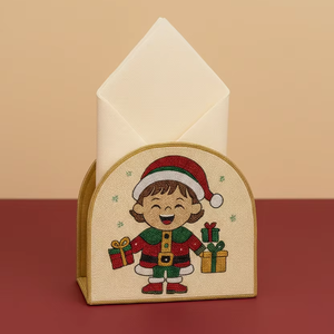 Collection de porte-serviettes de Noël très vendue, décoration de table en tissu brodé de luxe, style pochette cintrée faite à la main avec perles - Product Image 1