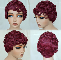Perruque courte bouclée coupe pixie 100% cheveux humains, perruques fabriquées à la machine, perruques coupe pixie courtes pour femmes noires, perruque en cheveux humains noirs naturels