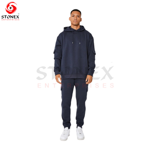 Sweat à capuche unisexe avec fermeture éclair et pantalon de survêtement empilé Ensemble survêtement délavé à l'acide Survêtement homme vintage - Product Image 1