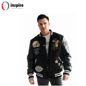 Blouson universitaire personnalisé pour homme, écologique, avec broderie de dessin animé sur le devant, en coton, pour l'automne, vente en gros disponible - Product Image 1