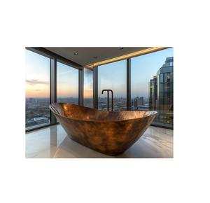 Gran bañera de cobre independiente con superficie artesanal y cálido para el acabado rústico encanto antiguo - Product Image 2