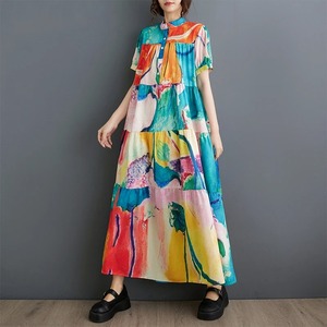 Japonés Corea estilo Patchwork dibujos animados estampado manga corta suelta verano blusa vestido calle moda mujeres Casual vestidos largos - Product Image 2