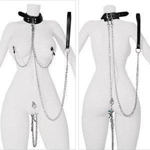 Collar de Cuero SM con Pinzas Metálicas para Pezones, Accesorios Íntimos para Parejas Adultas - Product Image 1
