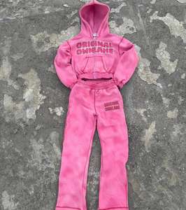 Chándal de invierno de alta calidad para mujer, chaqueta con capucha y cremallera, pantalones cortos con diamantes de imitación, patrón sólido, Fabricante Mayorista personalizado - Product Image 1