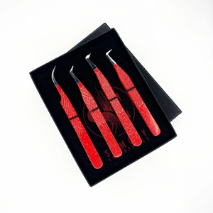 สินค้ามาใหม่ Somofy Enterprises แหนบต่อขนตาแบบมืออาชีพสีแดงประกายวิบวับ ขนาด 10 มม. ปลายโค้ง 90 องศา ทำจากสแตนเลสสตีล ปลายเรียบ - Product Image 1