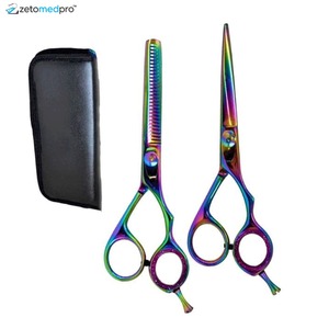 Set Profesional de Peluquería, Tijeras de Corte y Entresacar de Titanio Arcoíris, Hoja de Acero Inoxidable con Punta Afilada para Peluqueros - Product Image 1