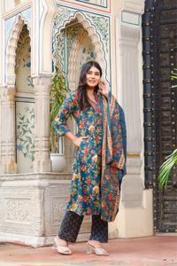 Nueva moda tradicional indio Jaipuri estampado algodón Kurti conjunto bordado señoras Kurta para fiestas de invierno-venta al por mayor Jaipur India - Product Image 4