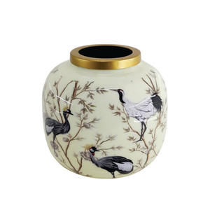 Vase à fleurs en métal avec autocollant en forme d'anneau, en laiton émaillé couleur or, style américain, vase de table pour la décoration de la maison et centre de table - Product Image 6