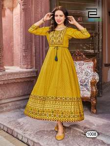 Mujeres multicolor bordado Anarkali Rayon Kurti para mujeres Ropa Étnica mujeres Kurti étnico indio Kurta por exportación - Product Image 3