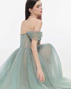 Vestido midi verde menta con hombros descubiertos, hecho en Vietnam, personalizable OEM/ODM - Product Image 6