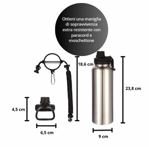 Bouteille d'eau thermique en acier inoxydable à double paroi de 1200 ml, ensemble de 2 pièces avec mousqueton en paracorde - Product Image 2