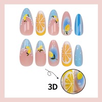 HYC-DJ-1809 Faux Ongles à Presser Courts Amande Citron, Style Simple et Frais avec Effet 3D Fruité, Réutilisables, Vente en Gros
