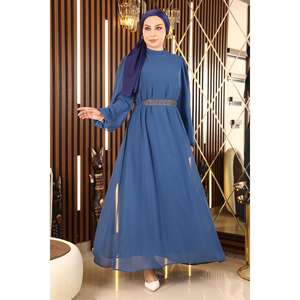 Robe Abaya décontractée ElbiseChic en mousseline de coton 100% à taille naturelle et coupe trapèze - Product Image 6