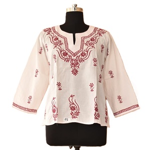 Túnicas Cortas de Algodón Tejido Ecológico para Mujer con Bordado Floral y Cintura Natural - Product Image 3