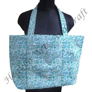 Pour plage main bloc impression surdimensionné réutilisable épaule coton toile sac fourre-tout avec deux poignées - Product Image 4