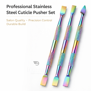 Kit de repousse-cuticules en acier inoxydable arc-en-ciel, 3 pièces, nettoyeur d'ongles double extrémité (plate et cuillère), outil de manucure et pédicure OEM - Product Image 2