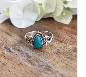 แหวนพลอยเทอร์ควอยส์สไตล์ Boho ทำด้วยมือเครื่องประดับเงินสเตอร์ลิง925สำหรับผู้หญิงตัวเลือกของขวัญขายส่ง - Product Image 1