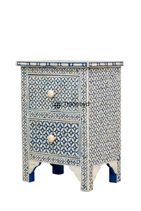 Mesita de noche de madera atemporal con cajón y panel de consola con incrustaciones de hueso decorativo de Tradebyd - Product Image 2