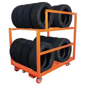 Support de rangement pour pneus orange avec roulettes pour garage, capacité de stockage de plusieurs pneus - Product Image 1
