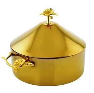 Casserole de chauffe-plats haut de gamme avec poignée en fleur d'or Design en métal isolé pour un buffet élégant et moderne - Product Image 5