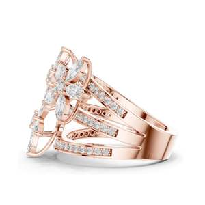 Bague florale en diamants de laboratoire marquise et ronds de 2,199 carats, clarté VVS-VS EF, or 18 carats, 14 carats, 10 carats et argent 925, rose, jaune - Product Image 6