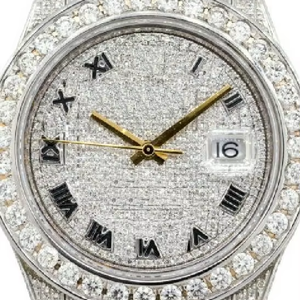 Montre personnalisée de luxe pour hommes LAB Diamond Iced Out Boîtier rectangulaire en acier inoxydable Mouvement mécanique ETA Cadran en cristal Fenêtre - Product Image 1