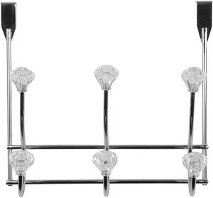 <b>Over</b>-the-<b>Door</b> Stainless Steel Rack with 6 White Crystal <b>Hooks</b> Double Tier Chrome Hanger for Clothes & Towels - Product Image 1