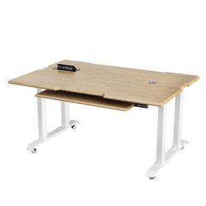 Escritorio Moderno Minimalista con Superficie de Madera y Marco Blanco, Altura Ajustable, Muebles de Oficina para el Hogar y la Sala de Estar - Product Image 1