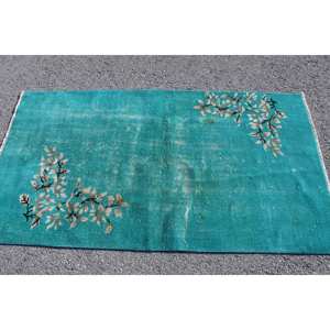 Alfombra clásica de lana azul Beige 3,3 X 6.1ft Diseño de retazos turco hecho a mano para sala de estar o dormitorio con respaldo de látex - Product Image 4