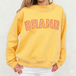 Women's White Oversized Mock Neck Brand Gingham Graphic Sweatshirt <b>Drop</b> Shoulder Long Sleeve Casual Fleece Pullover Loose Fit - Product Image 6