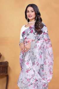 ผ้าส่าหรีสำหรับผู้หญิงพิมพ์ลายผ้าไหมส่าหรีสำหรับงานแต่งงานงานปาร์ตี้จากนักออกแบบชาวอินเดีย - Product Image 5