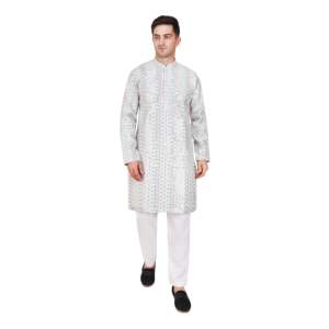 Ensemble Kurta Pajama en satin brodé pour homme TRILOKI, vêtements ethniques traditionnels indiens en soie artificielle pour mariage, avec paillettes - Product Image 2