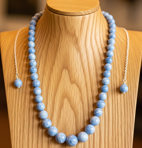 High Quality 18-Inch Silver 925 Necklace for Women Trendy Freshwater Fashion Hand Knotted Design Natural <b>Aquamarine</b> Stone Beads - Product Image 2