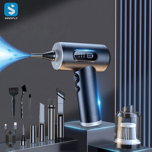 2 in 1 Compressed Air Duster and Vacuum Cleaner Portable Handheld Electric Mini LED Display 6200pa Cordless Car Vacuum Cleaner
