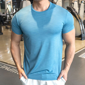 T-shirts pour hommes décontractés ajustés de haute qualité personnalisés OEM, tissu tricoté en élasthanne/coton, respirant, anti-froissement, séchage rapide, manches courtes - Product Image 1