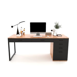 Executive <b>Solid</b> <b>Wood</b> Minimalist <b>Desk</b> 180x70cm with Integrated Cabinet for Office & Home Use-BGD68048 - Product Image 1